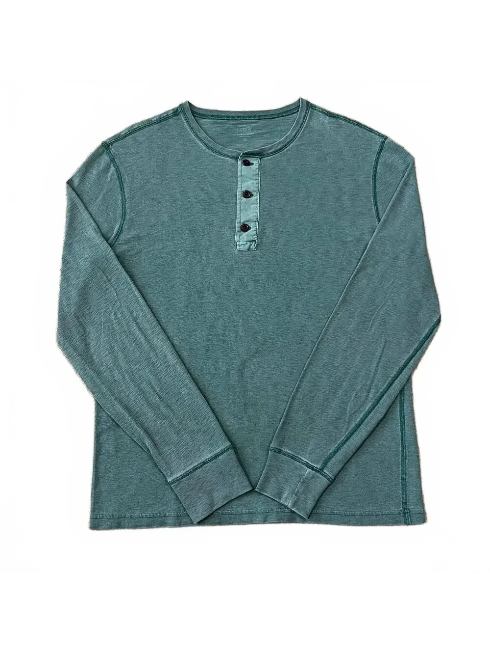 J.Crew Mens Garment Dyed Green Henley Long Sleeve Shirt Size Medium